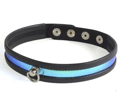 Узкий сине-черный ошейник с голографией (Цвет: черный с синим)