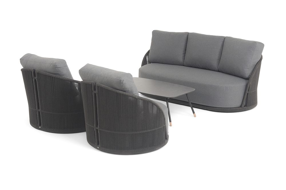 "Монтелла" лаунж-зона 5-местная плетеная из роупа (веревки), каркас алюминиевый темно-серый, роуп темно-серый