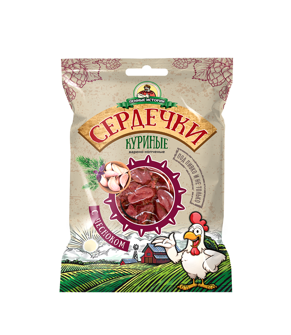 Сердечки  куриные в/к с чесноком  "Пенные истории" 70гр (30шт)