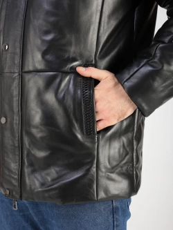 Куртка зимняя кожаная с капюшоном пуховик