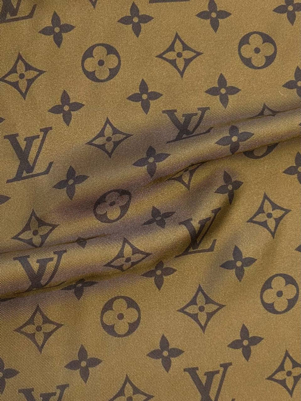Шелк твил Louis Vuitton Paris коричневый с дизайнерским принтом