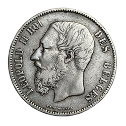 Монета 5 франков Бельгия 1870 год