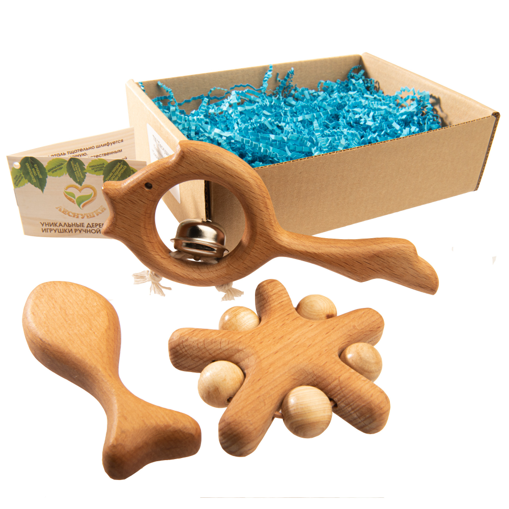 Подарочный набор деревянных погремушек Сокровища синего моря маленький Леснушки