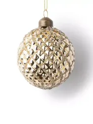 Винтажный стеклянный шар Кракелюр 8 см., золотой, 1 шт., Karlsbach (13120)