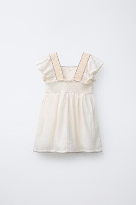 ZARA ТРИКОТАЖНОЕ ПЛАТЬЕ ИЗ КРУЖЕВА КРОШЕ С РЕЛЬЕФНЫМ УЗОРОМ, ЭКРЮ