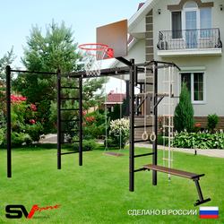 Уличная шведская стенка Sv Sport рукоход с комплектом турник прямой У5342К (Турник/Брусья/Скамья/Деревянные/Щит баскет/Канат/кольца/лестница)