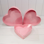 Коробка 33.2х33.2х6.6 см Набор 3 шт "Сердце" с прозрачной крышкой (Розовый)
