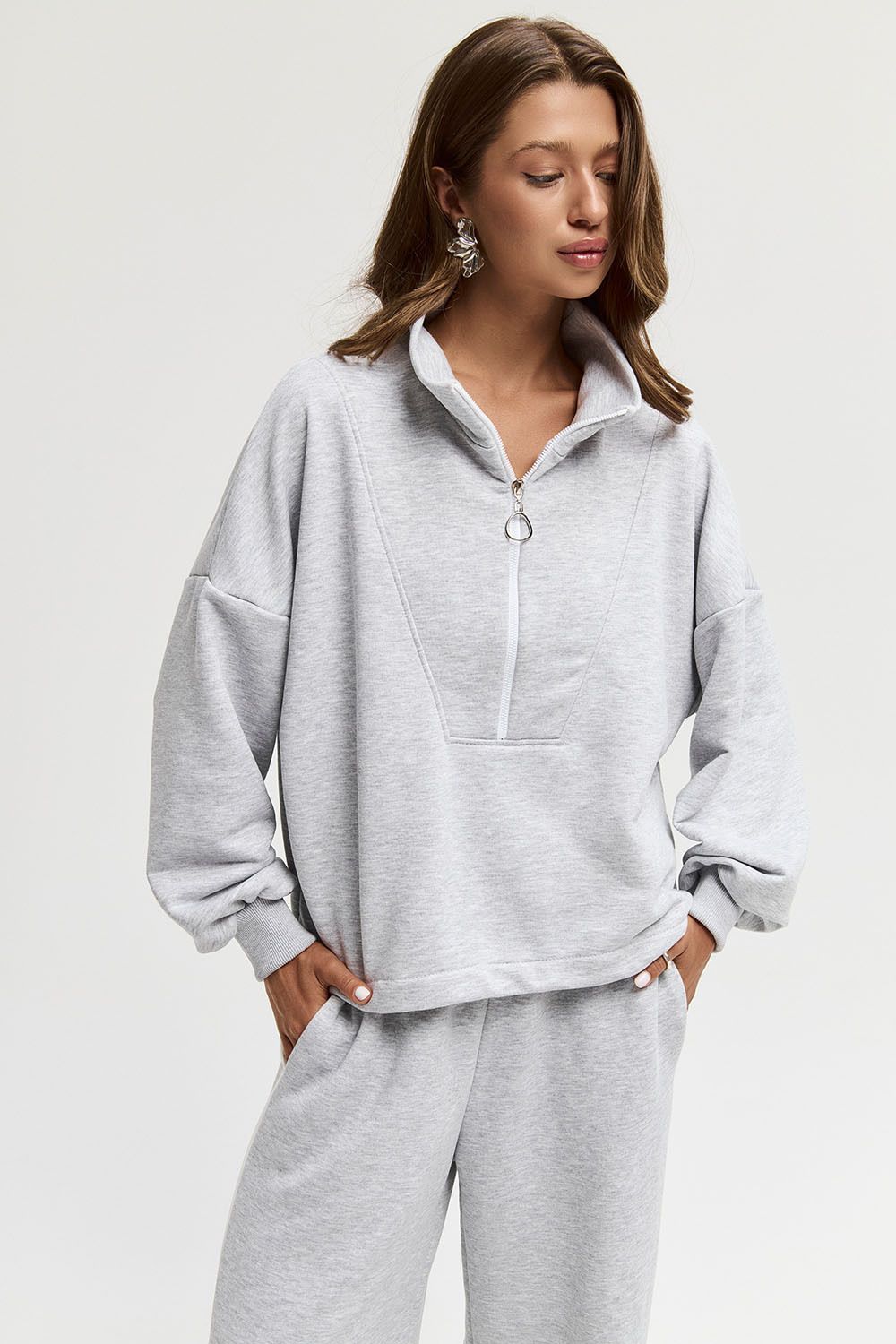 Олимпийка на молнии цвета серый меланж