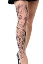 Колготки с принтом в виде девушки и злого клоуна (Размер: S-M-L) (Цвет: бежевый)