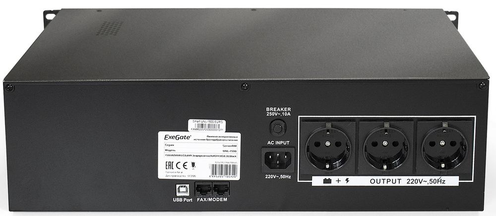 Источник бесперебойного питания  Exegate ServerRM UNL-1500.LCD.AVR.EURO.RJ.USB.3U