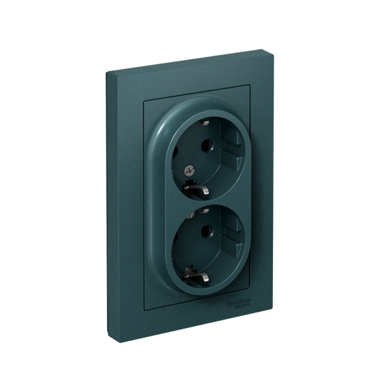 Розетка 2-м СП AtlasDesign 16А IP20 с заземл. защ. шторки в сборе изумруд SE ATN000826