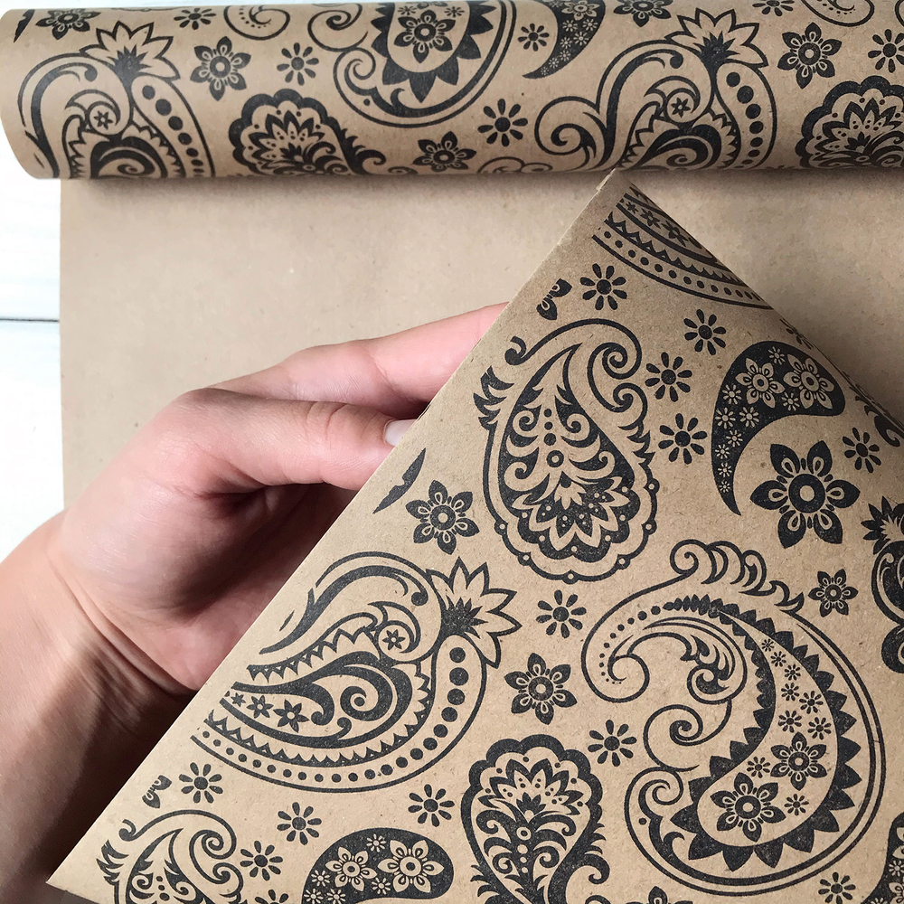 Крафт бумага упаковочная "Огуречный узор чёрный", 0,72 х 10 м, 70 г/м2