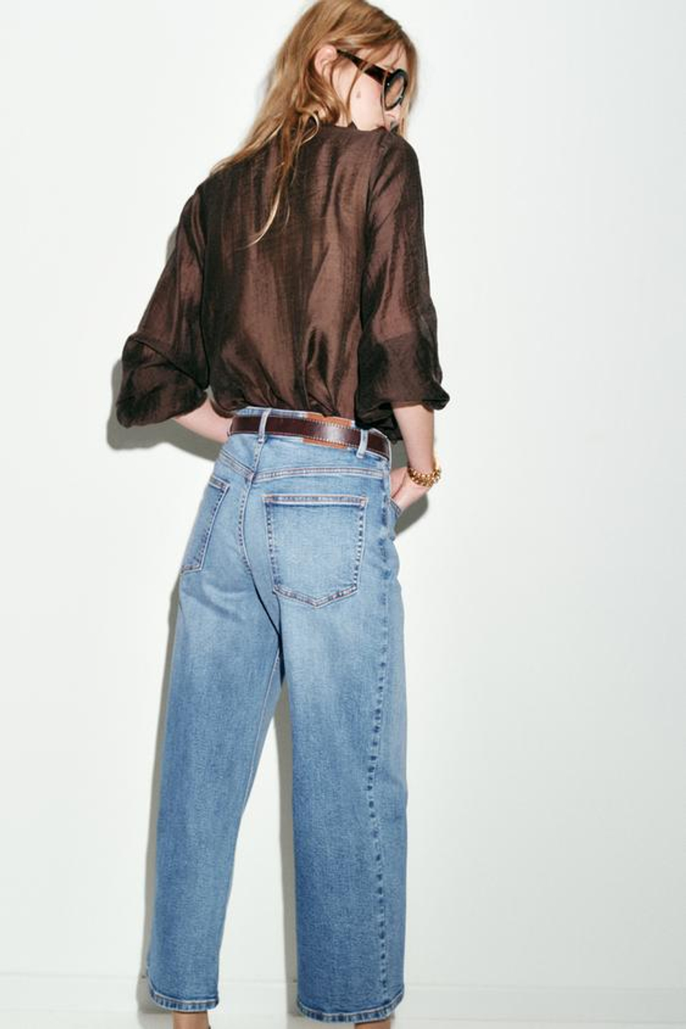 ZARA ДЖИНСЫ Z.10 КЮЛОТЫ С ВЫСОКОЙ ПОСАДКОЙ И РЕМНЕМ, ВЫЦВЕТШИЙ СИНИЙ