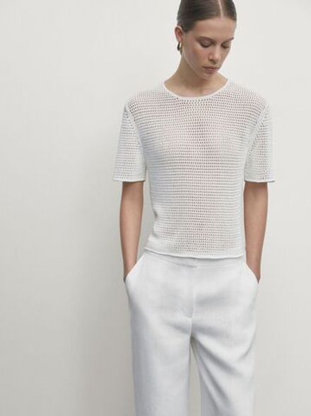 Massimo Dutti Льняные брюки с регулируемыми нижними кромками, белый