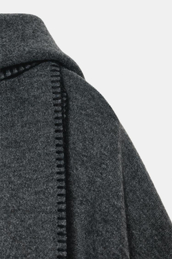 ZARA ТРИКОТАЖНАЯ НАКИДКА С ШАРФОМ И КОНТРАСТНОЙ НИТЬЮ, СЕРЫЙ