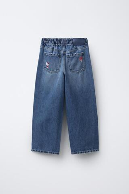 ZARA ДЖИНСЫ BARREL HELLO KITTY © SANRIO, СИНИЙ