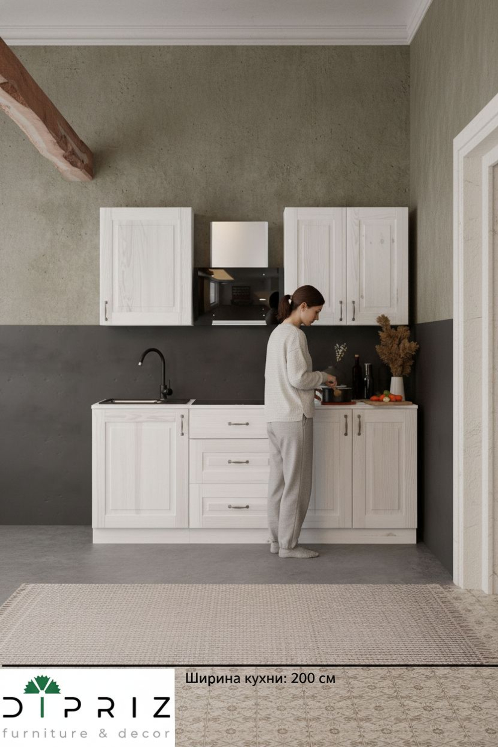 Кухонный модуль 121х60х85, напольный угловой, Стокгольм Светлый, массив сосны, белый, Dipriz