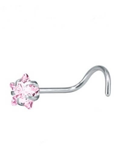 Пирсинг носа. Нострила изогнутая с розовым кристаллом "Звезда" 3 мм. Медицинская сталь. 1 шт