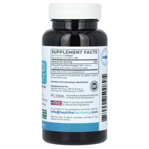 Healths Harmony, очищенная омега-7, 60 мягких таблеток