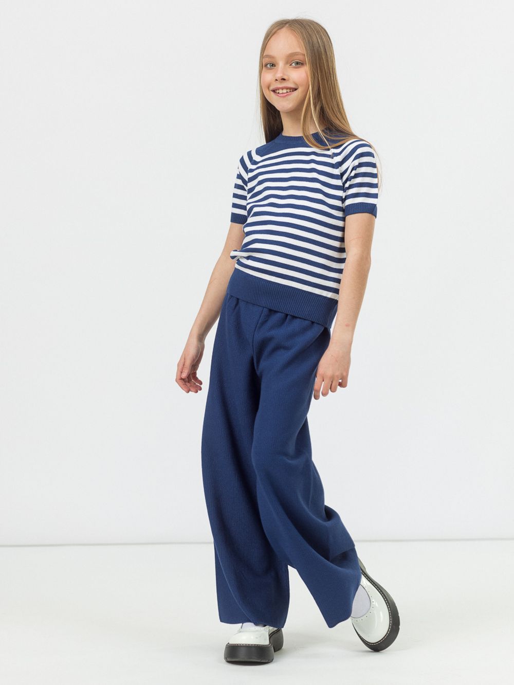 Джемпер для девочки с коротким рукавом AT996 молочный-сапфир