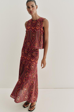 ZARA ЮБКА МИДИ С ПЕРФОРАЦИЕЙ, РАЗНОЦВЕТНЫЙ