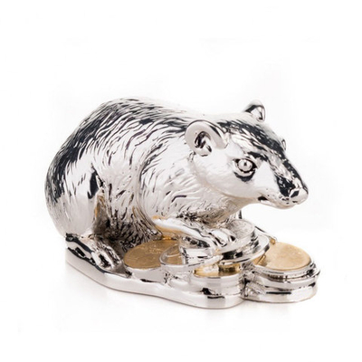 Сувенирная Крыса с монетами - Символ 2020 года. Серебро