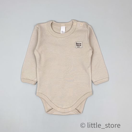 Боди хлопковое Basic песочное с длинным рукавом
