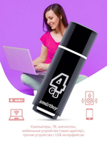 USB флеш накопитель 4 Gb SmartBuy Glossy, USB 2.0, черный, SB4GBGS-K (512764)