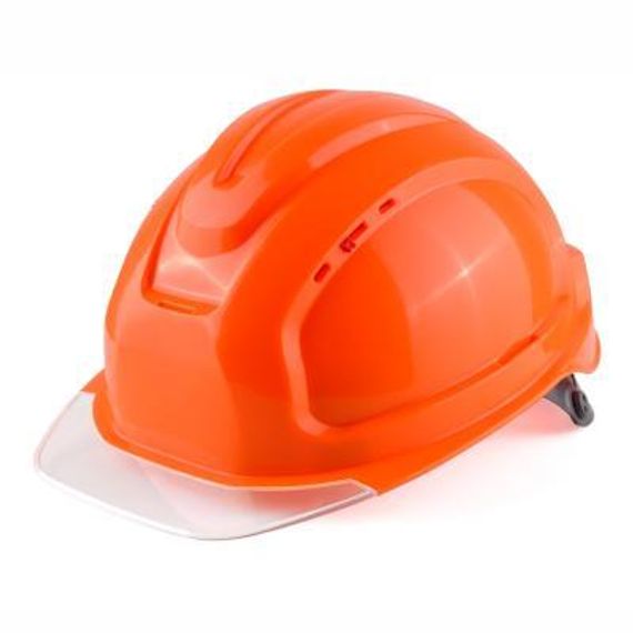 Каска Росомз СОМЗ-80 Абсолют Престиж RAPID, защитная, сигнально-оранжевая, серый прозрачный козырёк, арт. 783724