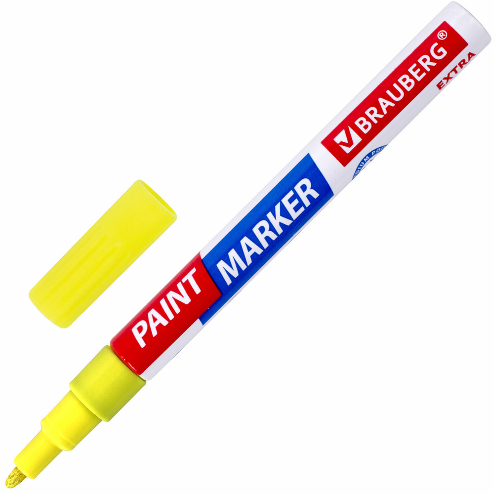Маркер-краска лаковый EXTRA (paint marker) 2 мм желтый усиленная нитро-основа BRAUBERG (12 штук в упаковке)