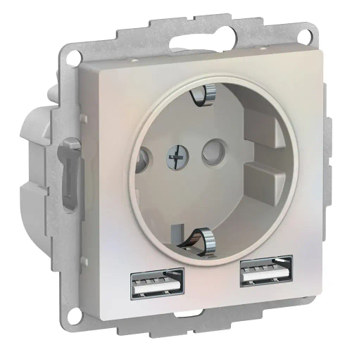 Atlas Desing Розетка 16А c 2 USB A+A, 5В/2,4А, 2х5В/1,2А, механизм, Жемчуг