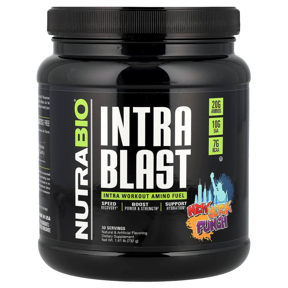 NutraBio, Intra Blast, аминокислотное топливо для приема во время тренировки, New York Punch, 732 г (1,61 фунта)
