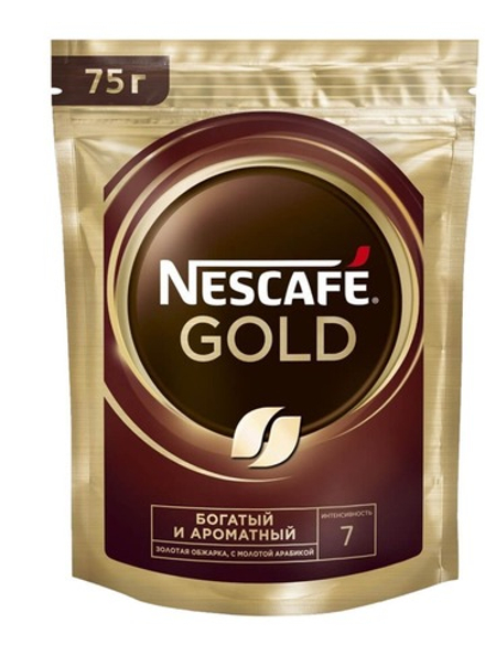 Нескафе Голд, кофе растворимый, пакет КИР, 75г. Nescafe
