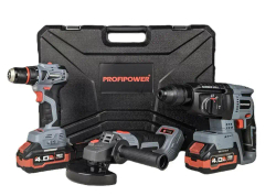 Аккумуляторный бесщеточный набор 3в1 ProfiPower (перфоратор, УШМ, шуруповерт)