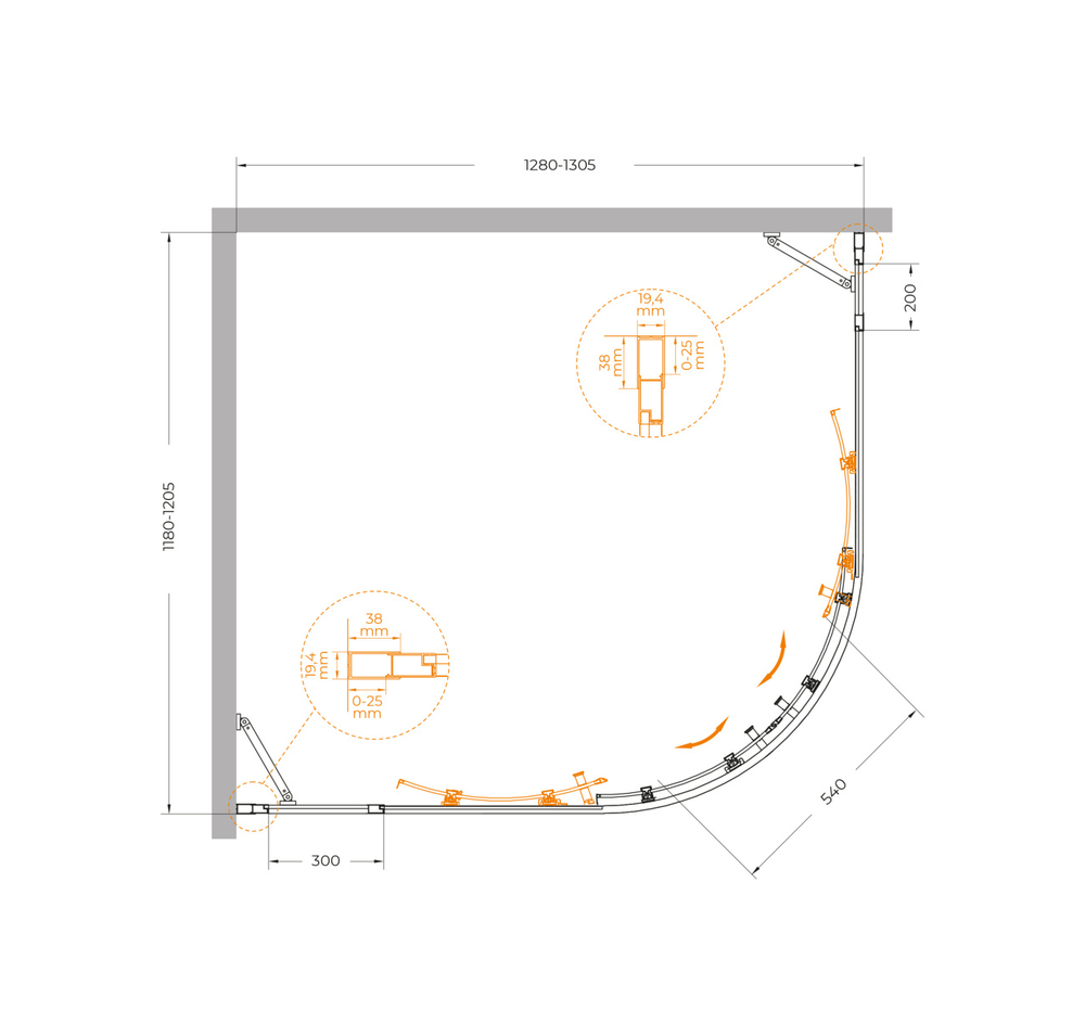 Душевой уголок Cezares MOLVENO-RH-22-130/120-C-Cr-IV, 130х120х195, профиль хром, стекло прозрачное