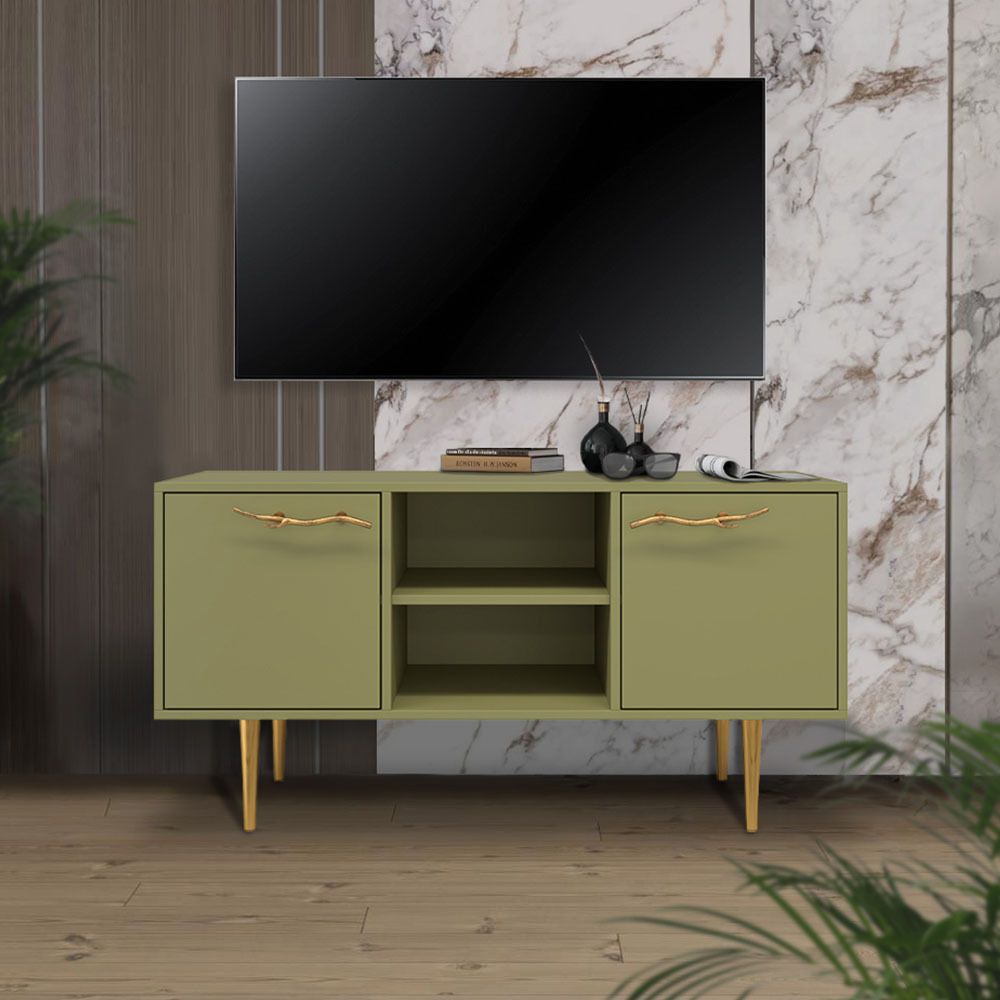 Тумба под ТВ Арт Колор matte 117см Стайл Голд Зеленая олива матовая