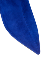 Женские замшевые синие ботильоны с авторским каблуком