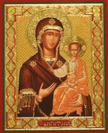 Икона на деревянной основе БМ Одигитрия 8х6 с тиснением золотой фольгой, в упаковке (Е, С-Пб)