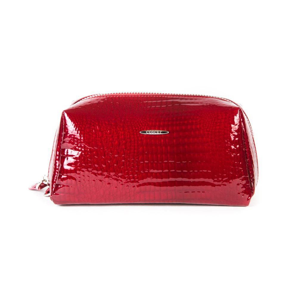 Женская яркая стильная красная лаковая косметичка 19х10 см из искусственной кожи под крокодила Coscet CS205-99C с кармашками для карт и ремешком для запястья