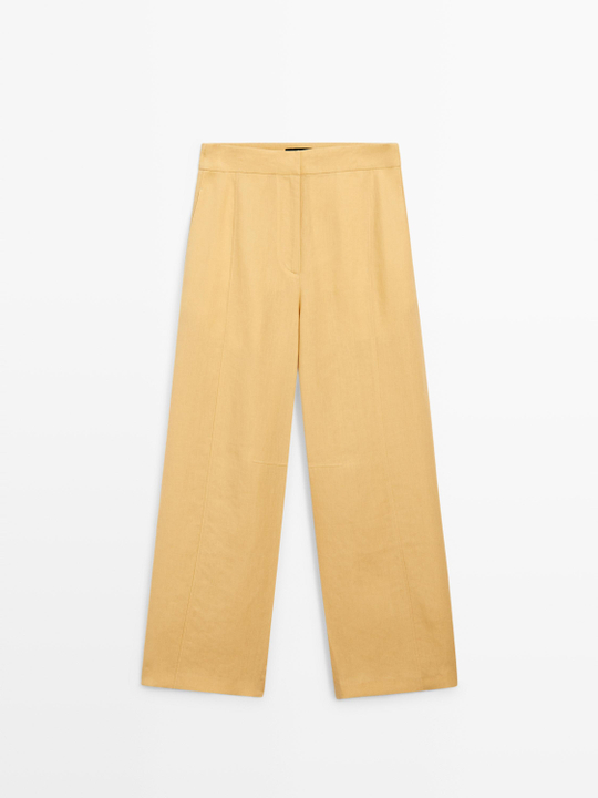 Massimo Dutti Льняные брюки прямого кроя, желтый