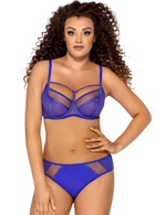 Синий бюстгальтер на косточках plus size с декоративными бретелями (Размер: 90H) (Цвет: синий)