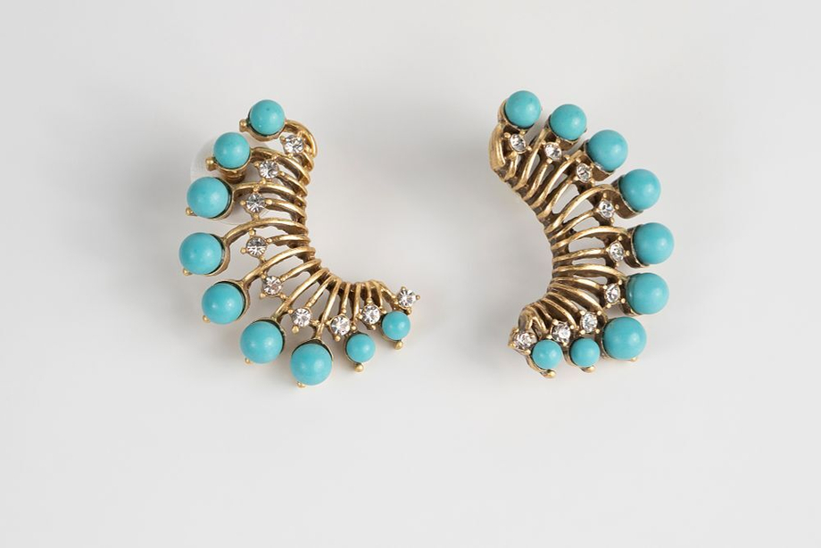 Серьги-пусеты с бирюзовыми вставками