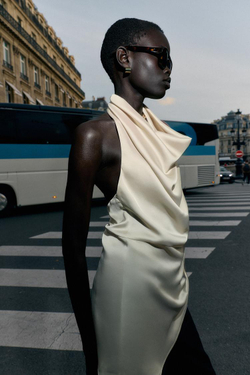 ZARA АТЛАСНЫЙ ТОП ХАЛТЕР АСИММЕТРИЧНОГО КРОЯ, КАВА