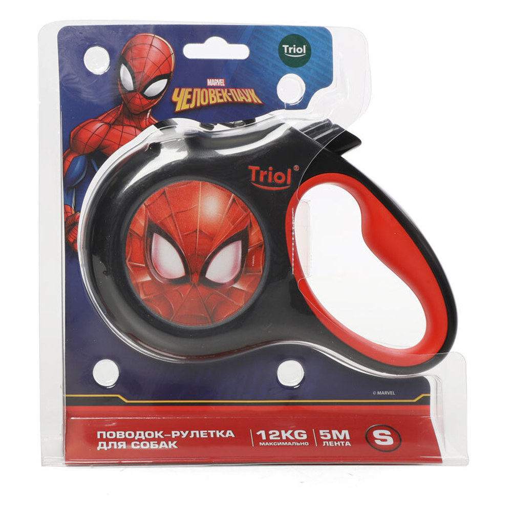 Поводок-рулетка для собак Marvel Человек-паук S, 5м до 12кг, лента, Triol-Disney