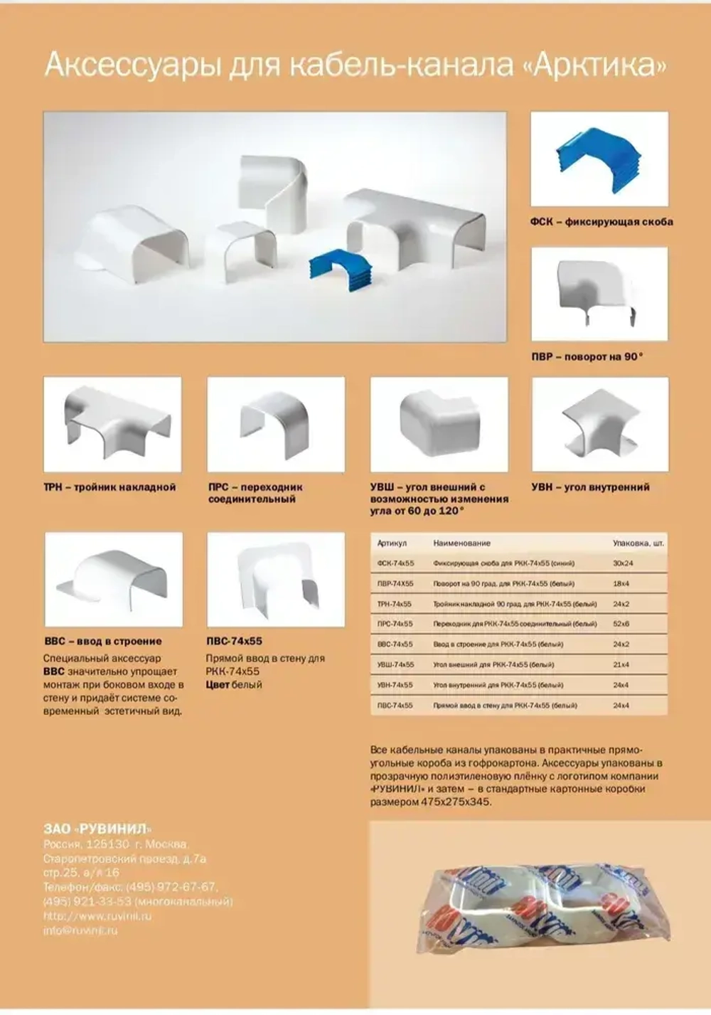 Кабель канал для кондиционера "Арктика" 74х55х495мм Ruvinil белый