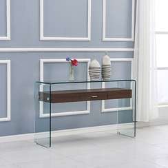 Консоль Glass с деревянной столешницей и выдвижным ящиком