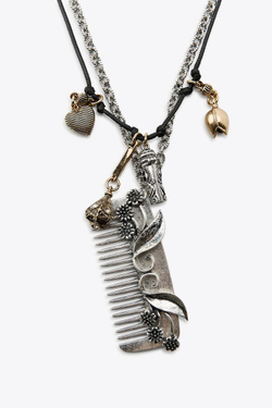 ZARA НАБОР ИЗ 2 ОЖЕРЕЛИЙ С ГРЕБНЕМ И ШАРМАМИ, СЕРЕБРИСТЫЙ