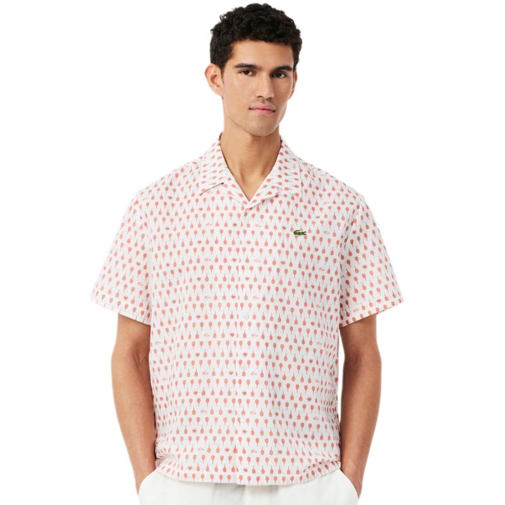 Мужское теннисное поло Lacoste Roland-Garros Edition Print - flour/briquette