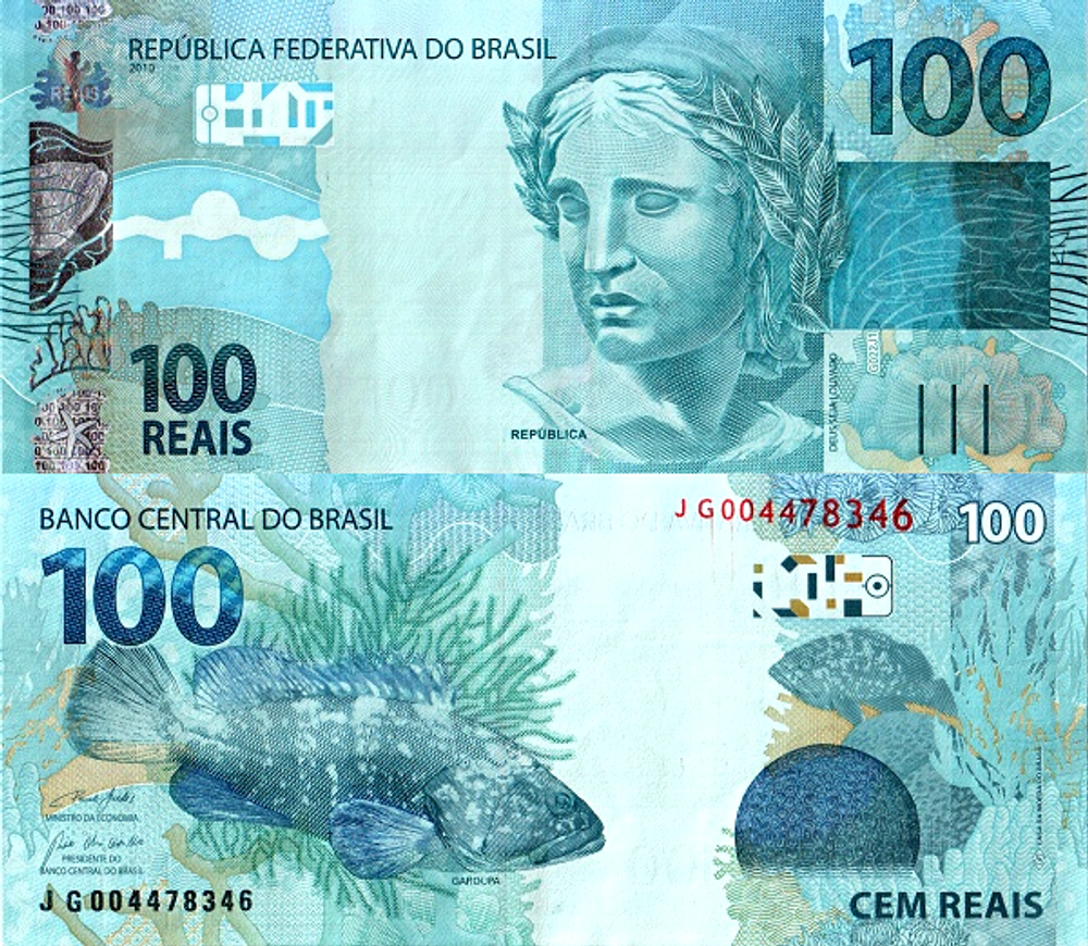 Бразилия 100 реала 2010 Окунь UNC