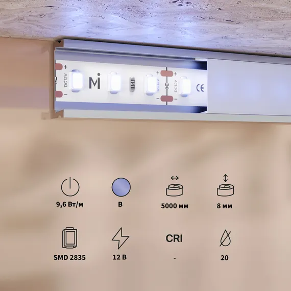 Светодиодная лента Базовая 12В 2835 9,6Вт/м 5м IP 20 Синяя 201173 Led Strip 201173